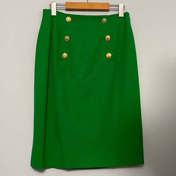 Vintage Kelly Green Celine Skirt with Gold Buttons - Picture 11 of 14